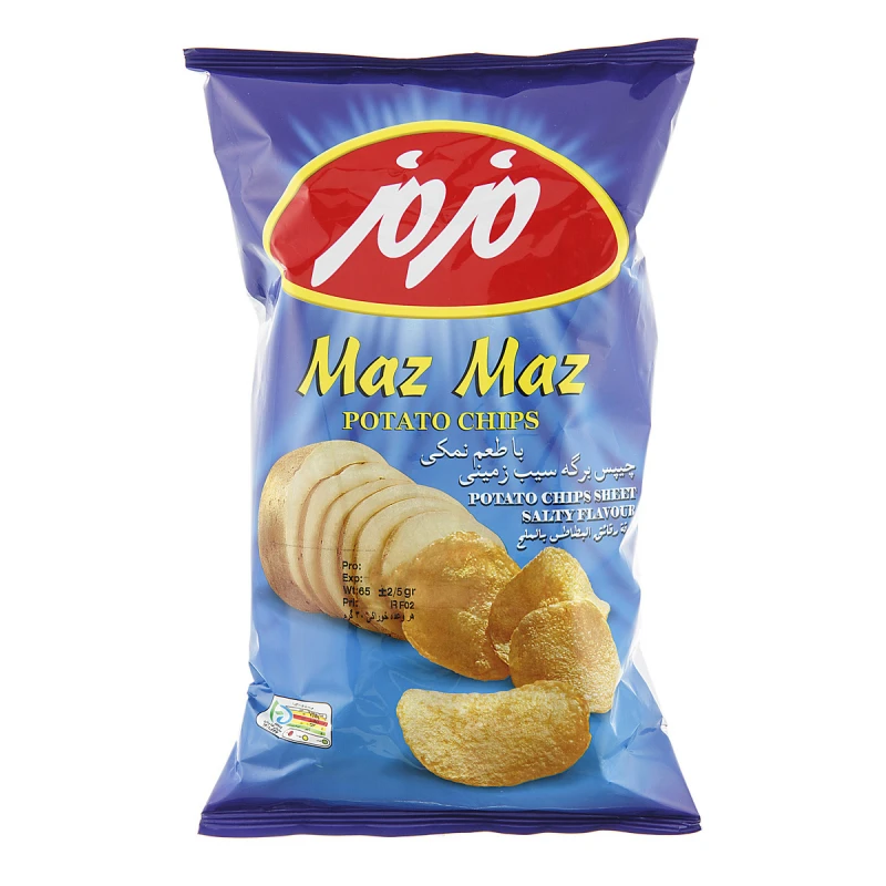 چیپس  برگه ای ساده نمکی متوسط 65گ مزمز
